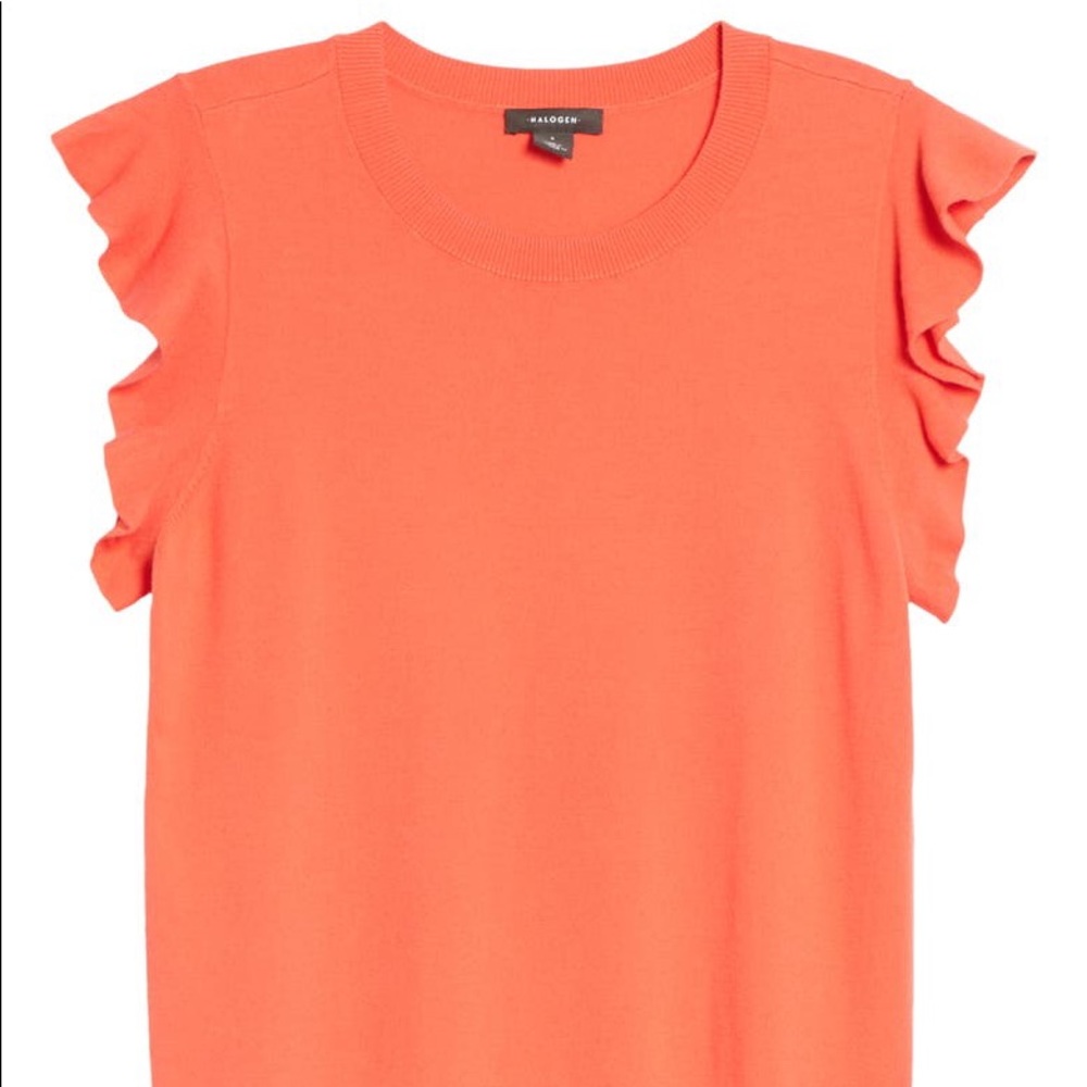 HALOGEN FLUTTER SLEEVE SWEATER TOP CORAL ROSE 1X NWOT